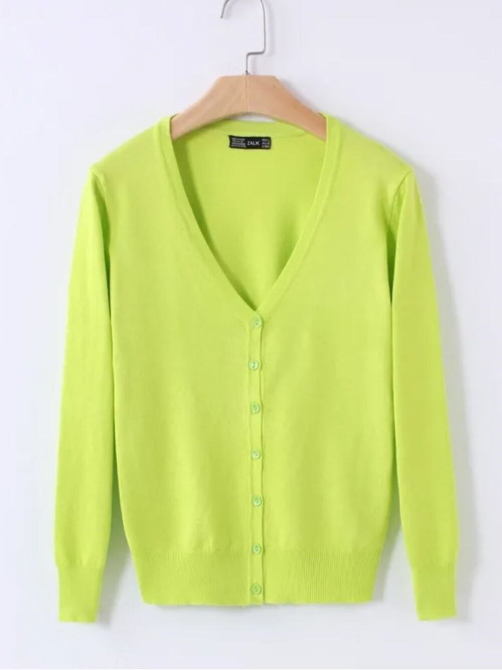 NWT Zara Lime Green Vibrant Neon Button-Down Sweater Cardigan